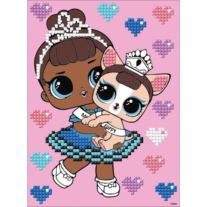 Набір з алмазною мозаїкою (вибірковою) "L.O.L. Surprise! MISS BABY WITH MISS PUPPY" 15x20см