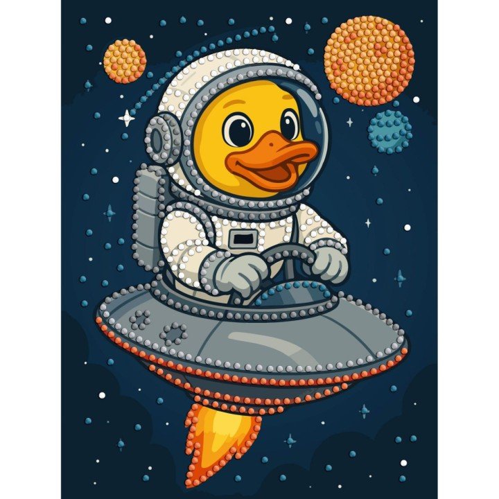Набір з алмазною мозаїкою (ВИБІРКОВОЮ) "КАЧКА В КОСМОСІ" 15x20см
