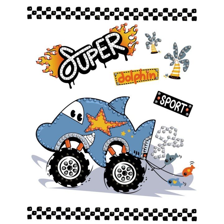 Набір з алмазною мозаїкою (вибірковою) "Машина-дельфін" 15x20см