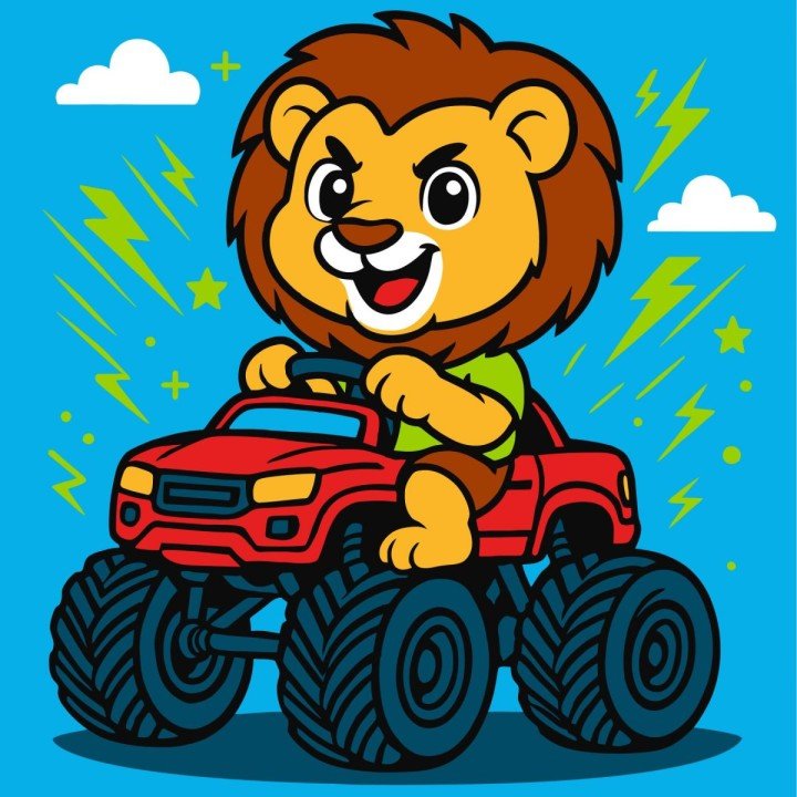 Набір для розпису по номерах "ЛЕВ НА МАШИНІ" 25Х25