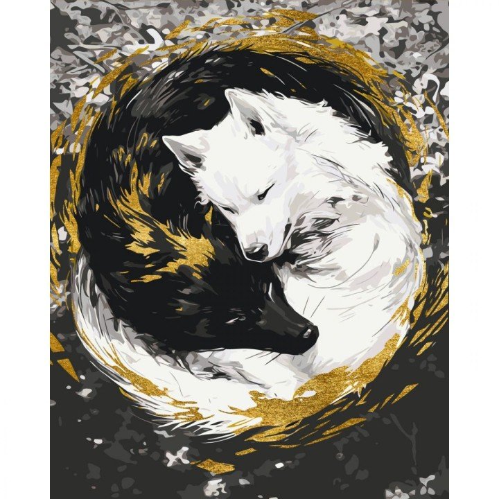 КАРТИНА ЗА НОМЕРАМИ З ФАРБАМИ МЕТАЛІК "ПАРА ВОВКІВ" 40х50 см