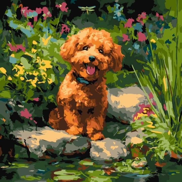 КАРТИНА ПО НОМЕРАХ "ПУДЕЛЬ НА СТАВКУ" 40Х40 СМ