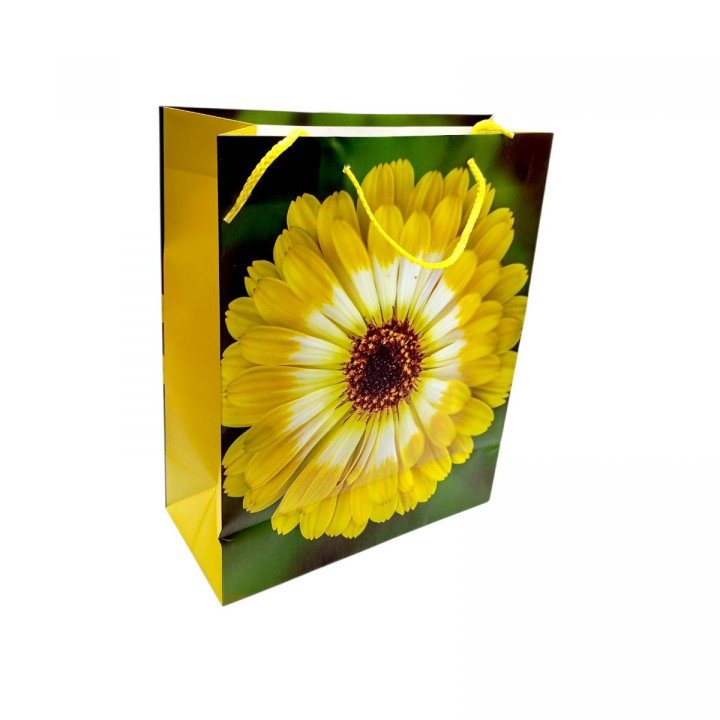 Пакет паперовий 26х32х12 см, жовта квітка