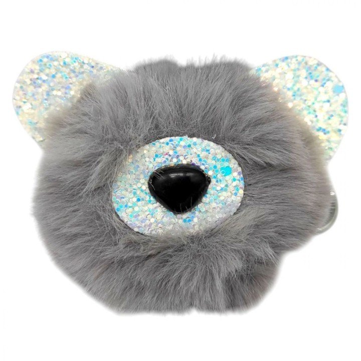 Брелок Ведмедик вушка з блисткіками (СВІТЛО-СІРИЙ)