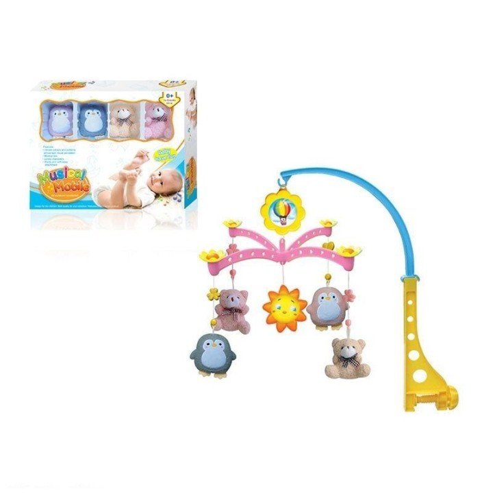 Карусель 5 мʼяких підвісок, мелодія, обертання, заводний механізм, в коробці