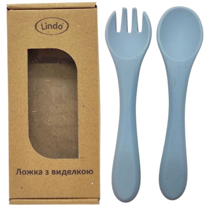 Набір "Ложка+виделка", силікон (сіро-блакитний)