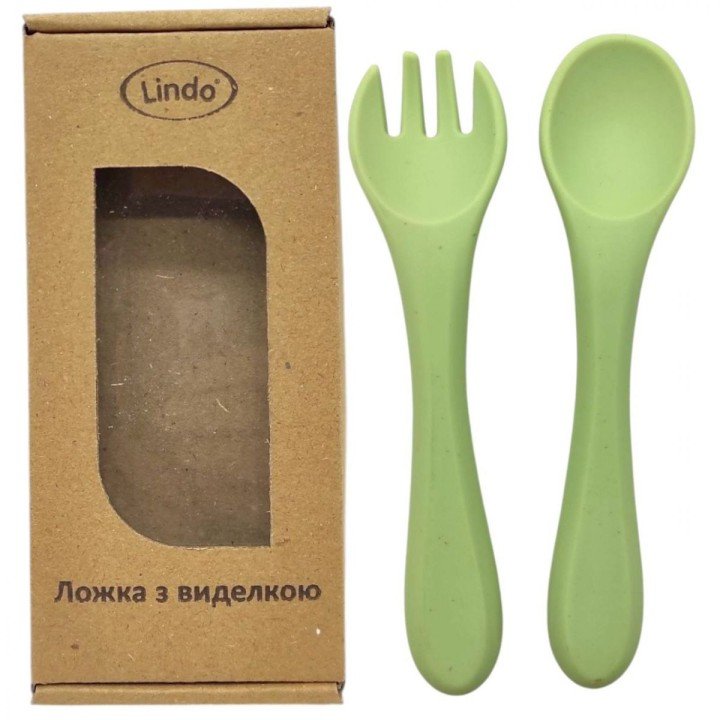 Набір "Ложка+виделка", силікон (зелений)