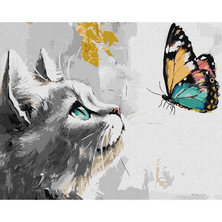 Картина за номерами з фарбами металiк "Мрійлива кішечка" 40х50 см