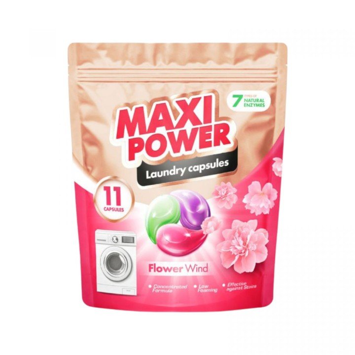 MAXI POWER Капсули для прання універсальні Квітковий вітер 11шт