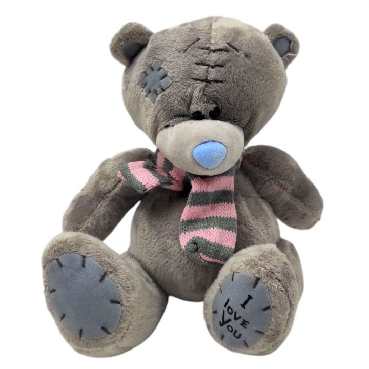 Мʼяка іграшка "Ведмедик у шарфі", 19 см (ТЕМНО-СІРИЙ)