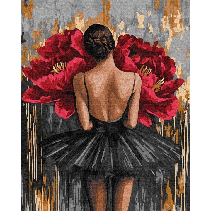 Картина по номерах з фарбами металік "Балерина з червоними півоніями" 40х50 см
