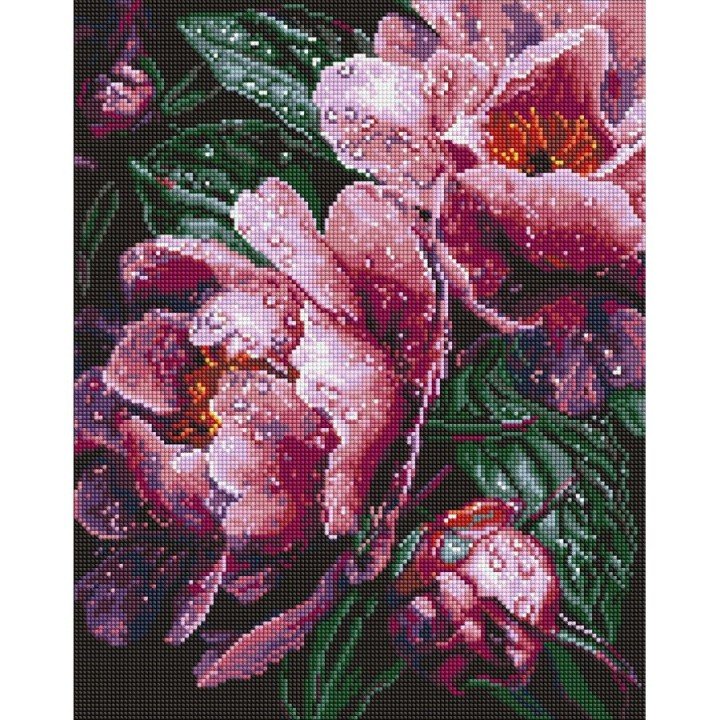Алмазна мозаїка "Рожеві півонії під дощем" 40х50 см