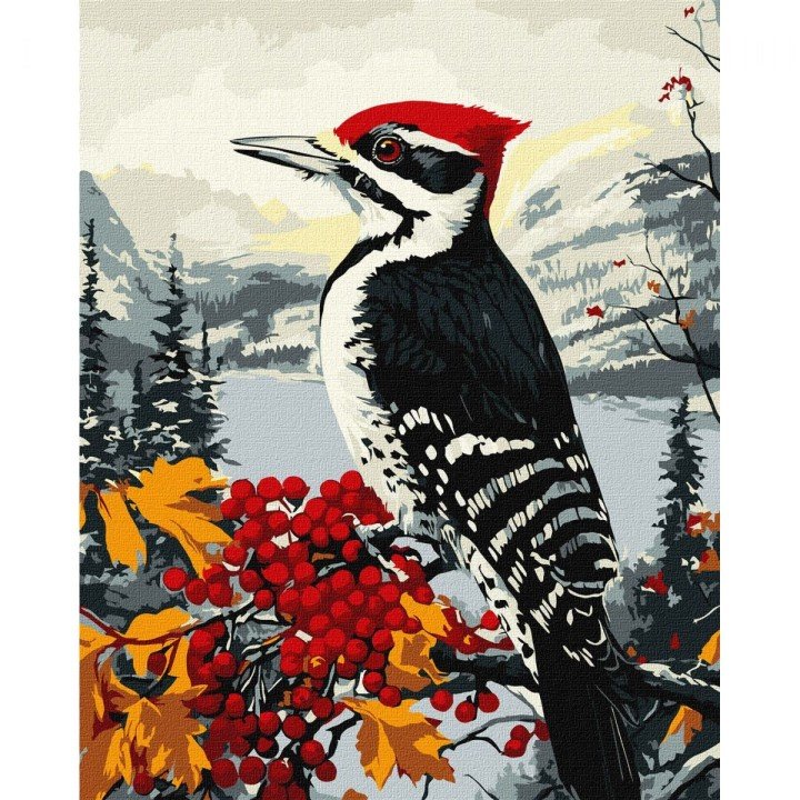 Картина за номерами "Дятел на гілці" 40х50 см