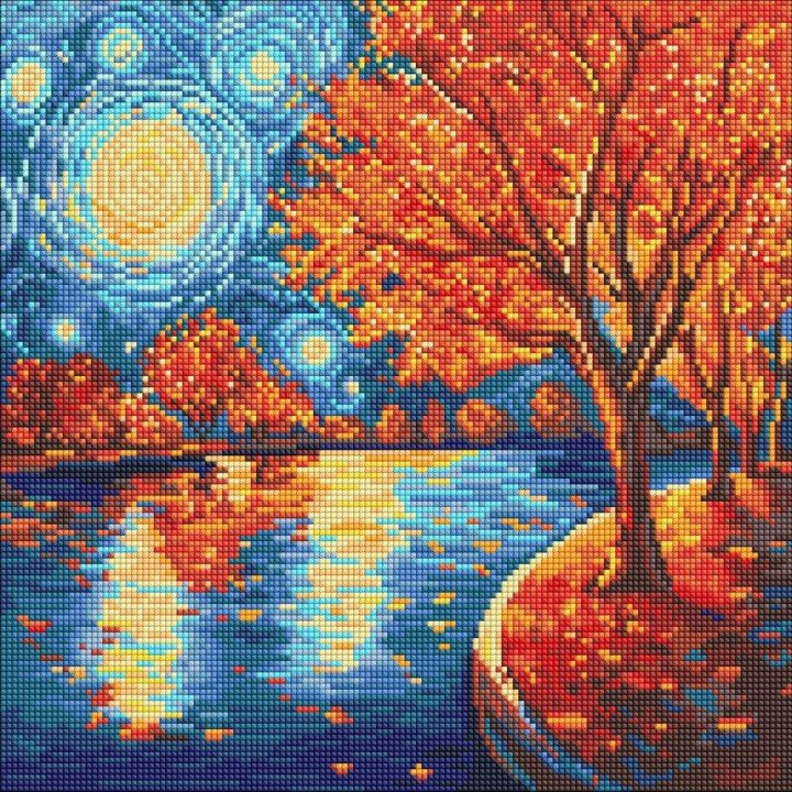 Алмазна мозаїка "Осіння ніч" 40х40 см