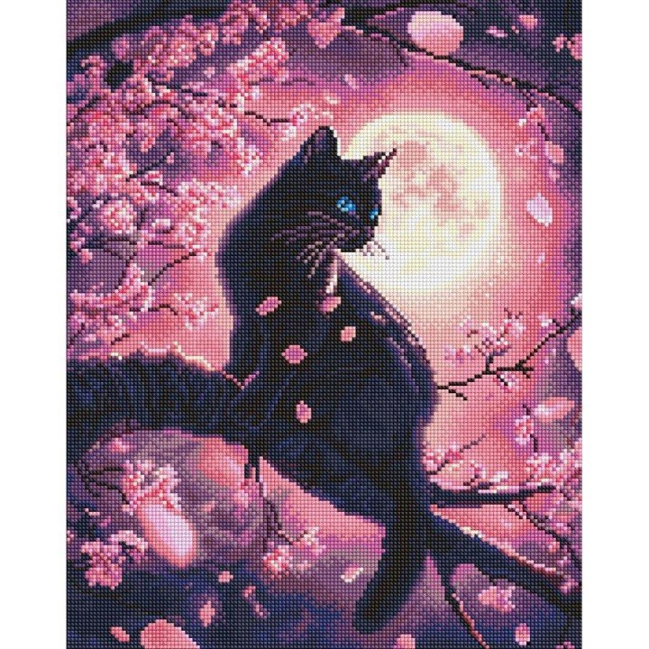 Алмазна мозаїка "Чарівний кіт серед сакури" 40х50 см