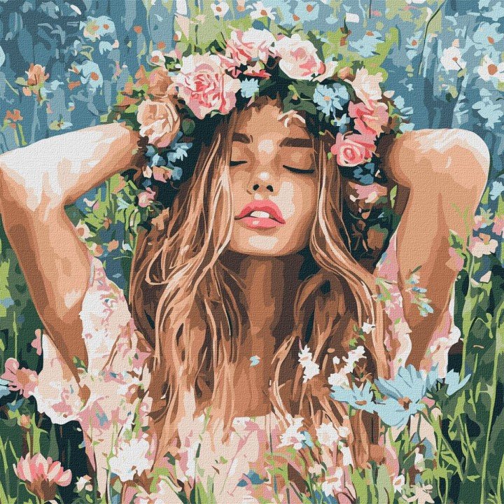 Картина за номерами "Дівчина з віночком в полі" 40х40 см