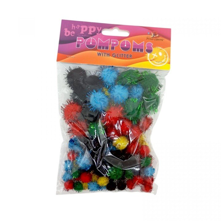 Помпони блискучі, різні розміри,5 кольорів,80шт