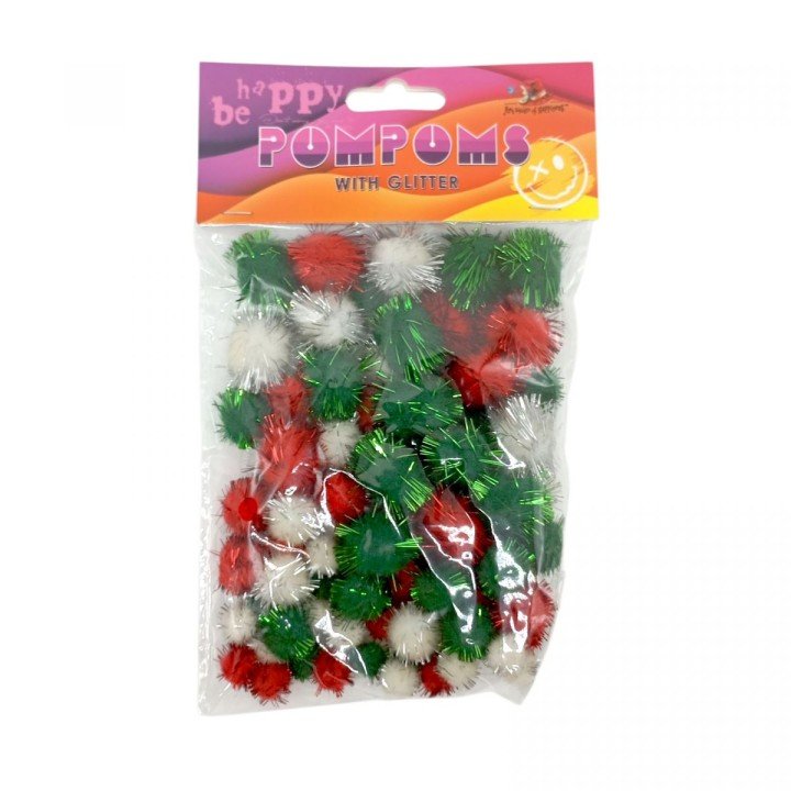 Помпони блискучі, різні розміри,3 кольори,80шт