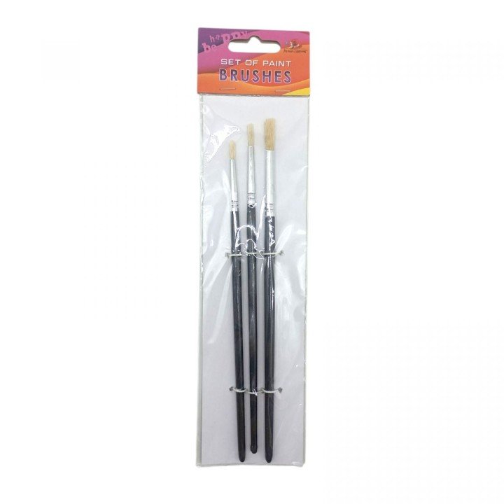 Набір пензлів для малювання,Щетина,розмір 2,4,6, 3шт.в пакеті,кругла головка,деревʼяна ручка