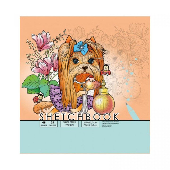 Скетчбук  24 аркуші, (ПЕСИК З БАНТОМ)