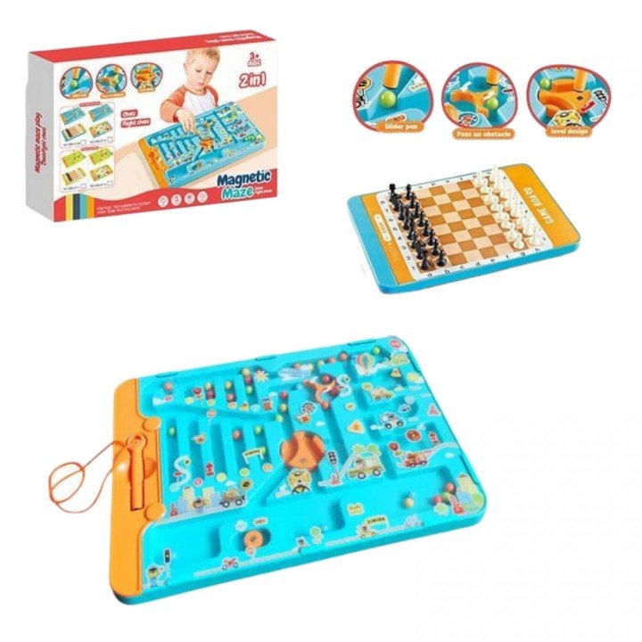 Магнітна гра 2в1 сортер, шахи, магнітний стилус, в коробці