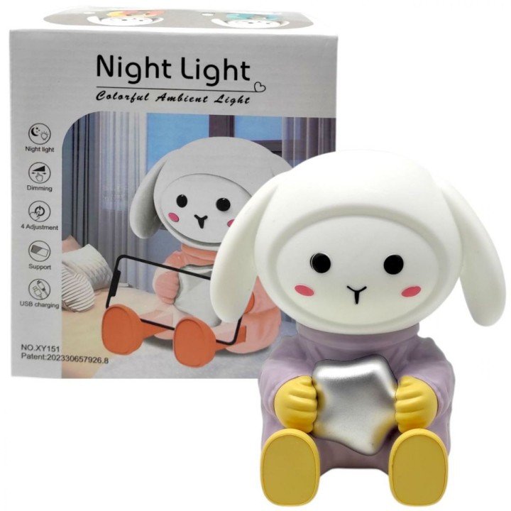 Нічник-підставка для смартфона "Зайчик космонавт", (ФІОЛЕТОВИЙ)