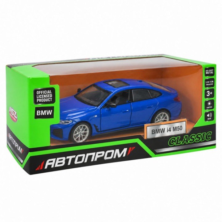 Машина металева АВТОПРОМ 1:34 "BMW i4 M50" на батарейках зі звуком, світлом