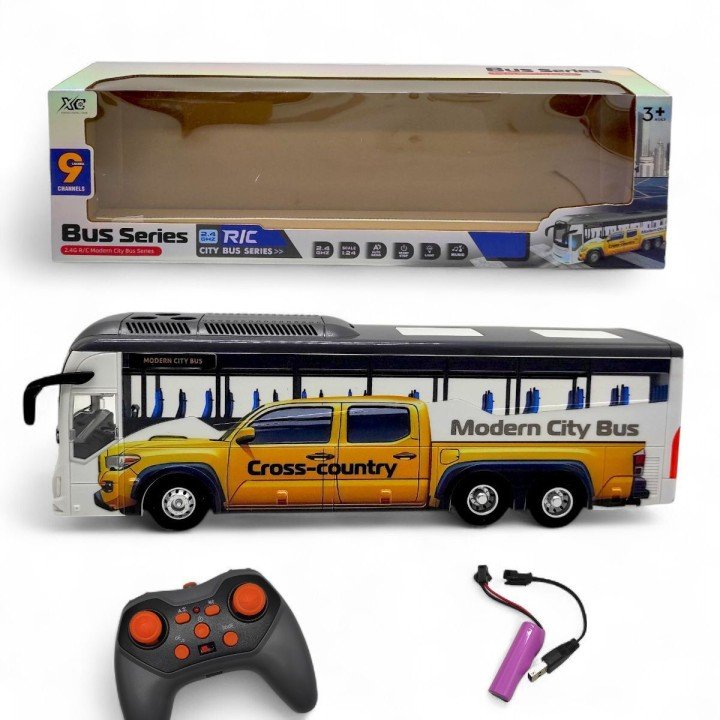 Автобус на радіокеруванні (акумулятор 3.7 V, пульт керування 2.4 GHz, масштаб 1:24, підсвічування, мелодії, режим демонстрації) коробка - 43,5х13,5х9 см