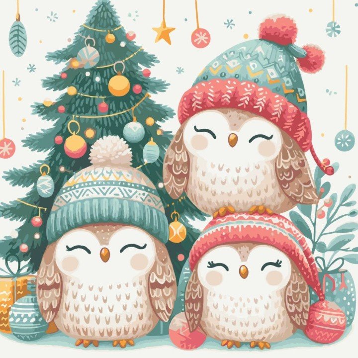 Картина по номерам "Різдвяні совенята" 40х40 см