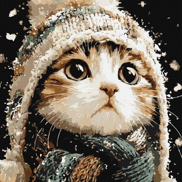 Картина за номерами - "Сніговий котик" ©art_selena_ua, 40х40см
