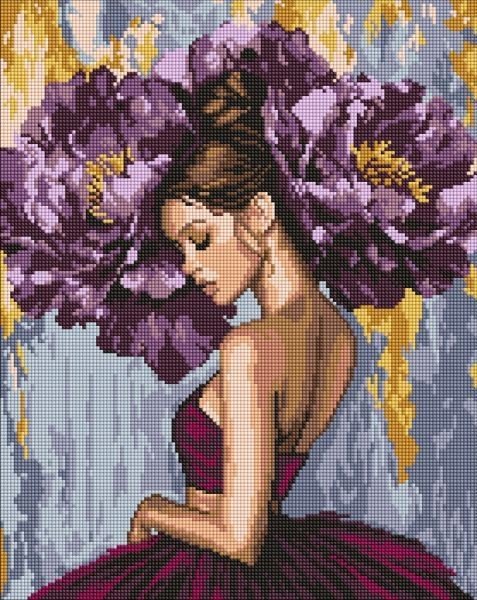 Алмазна мозаїка - "Балерина з пурпурними півоніями" ©art_selena_ua, 40х50см