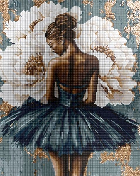 Алмазна мозаїка - "Балерина з білими півоніями" ©art_selena_ua, 40х50см