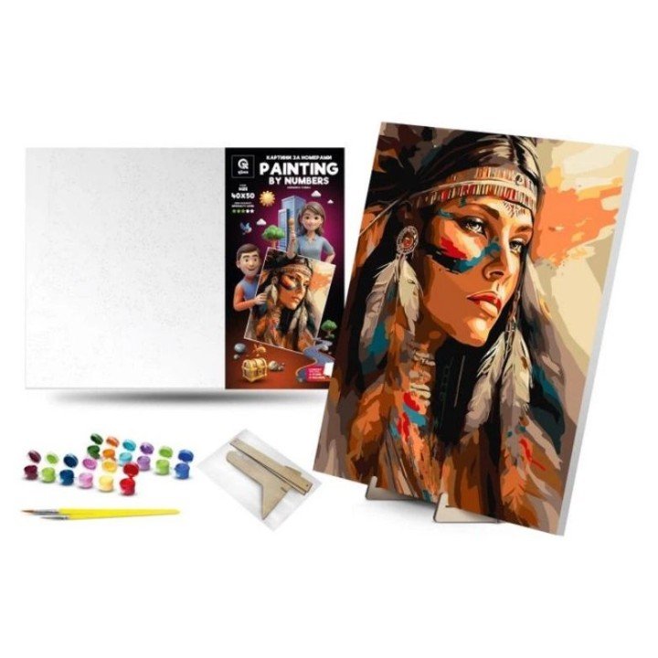 Картина по номерах 40х50 см "Войовнича туземка" з деревʼяною підставкою