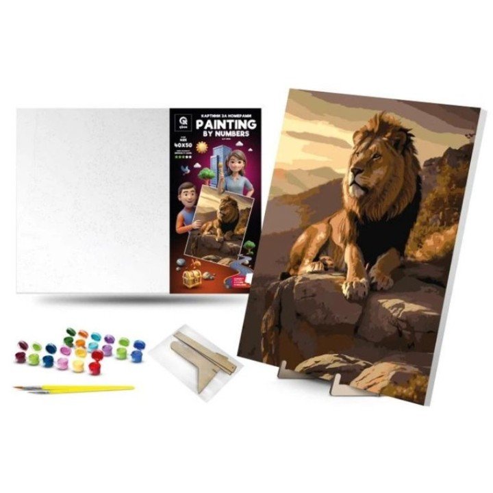 Картина по номерах 40х50 см "Цар звірів" з деревʼяною підставкою