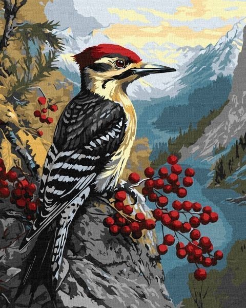 Картина за номерами - "Дятел на калині" ©art_selena_ua, 40х50см