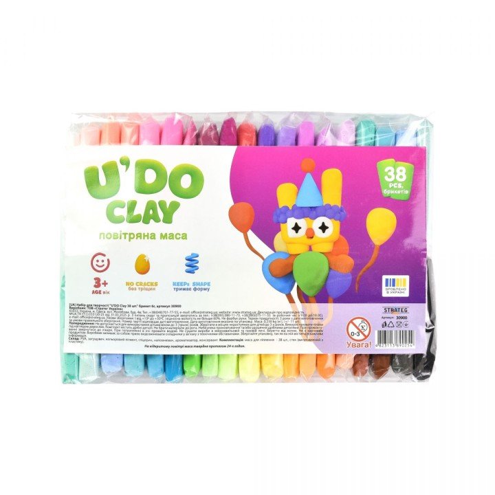 Набір для творчості (повітряний пластилін) "UʼDO Clay 38 шт, брикет 6 г (укр)