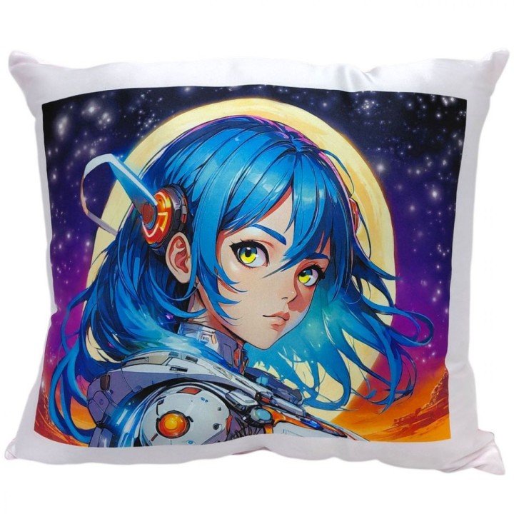 Подушка "Аніме дівчина у мистецькому світі" розмір 28х28 см (рожева з нанесенням сублімації)