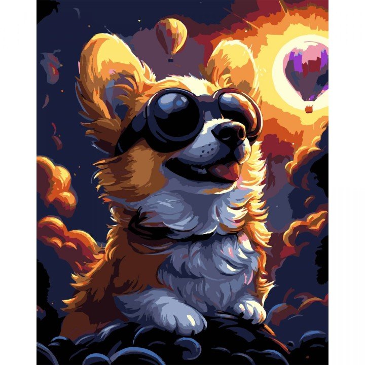 Картина по номерах на чорному фоні "Коргі в окулярах" 40х50 см