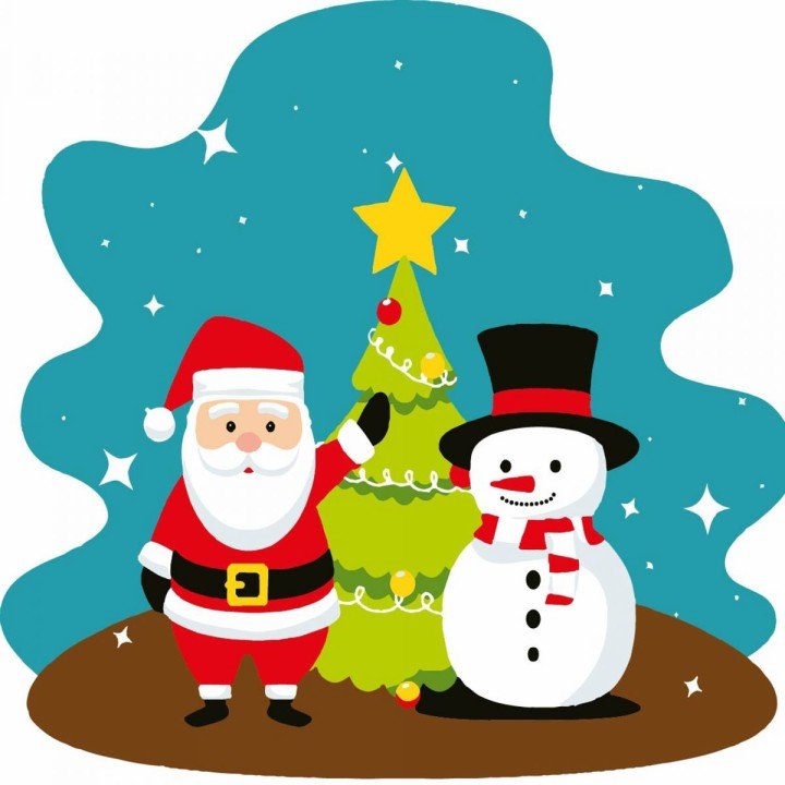 Картина по номерах "Санта та Сніговик" 20х20 см