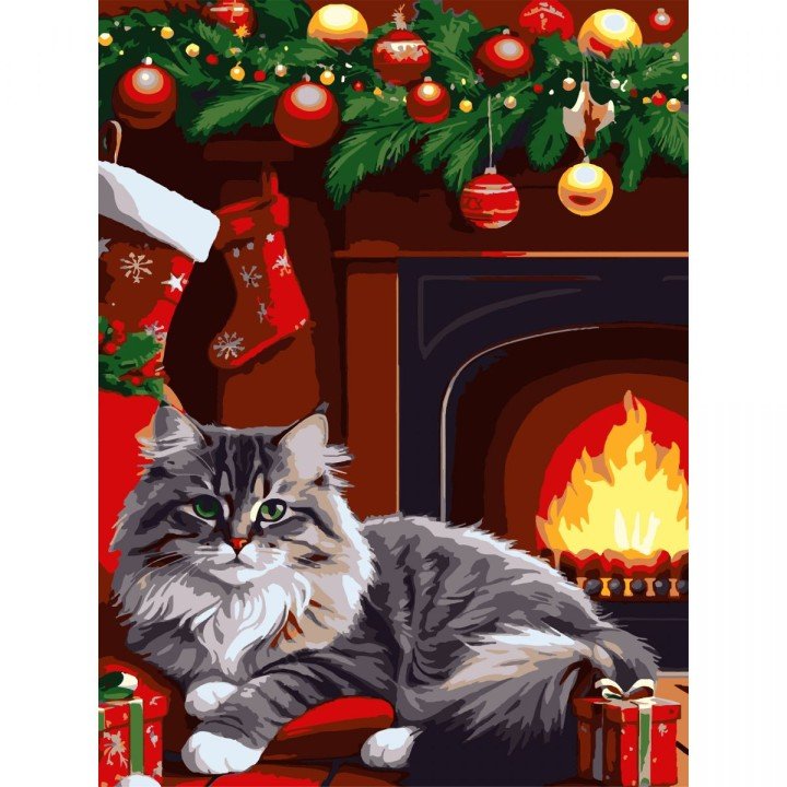 Картина по номерах "Різдвяний кіт" 30х40 см