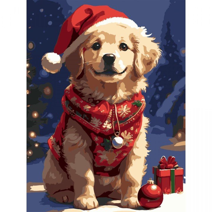 Картина по номерах "Новорічний пес" 30х40 см