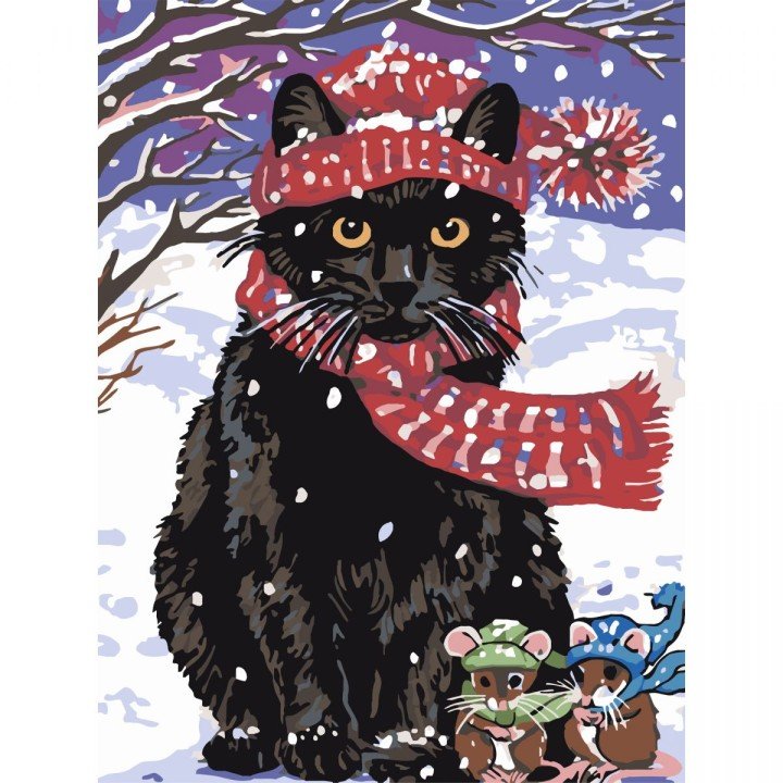 Картина по номерах "Кіт і мишенята 30х40 см