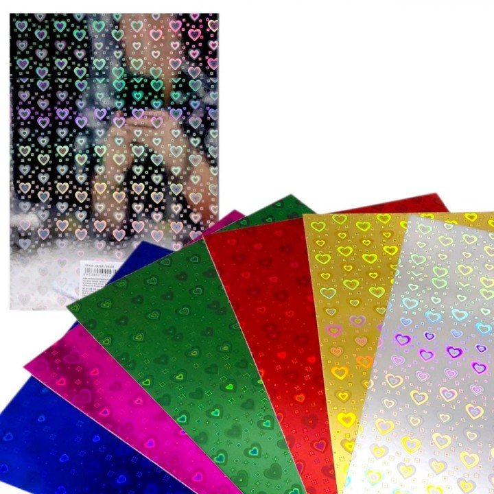 Набір одностороннього кольорового голографічного картону (21х29,7см), 6 аркушів