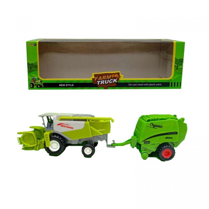 КОМБАЙН З ЗЕЛЕНИМ ПРИЧЕПОМ