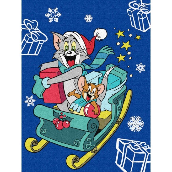 Картина по номерах "Tom and Jerry: на санчатах" 30х40 см
