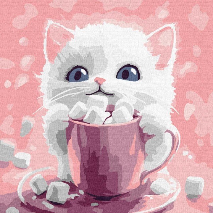 Картина по номерах для дітей "Какао для котика (картина № 1)" 30х30см