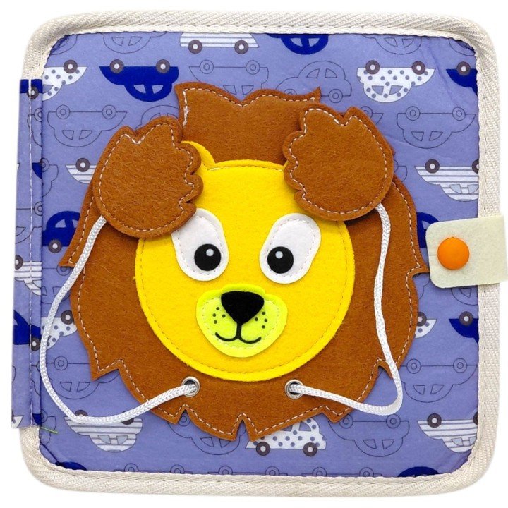 Мʼяка книжка-бізіборд "Левчик", пальчикові ігри, липучки