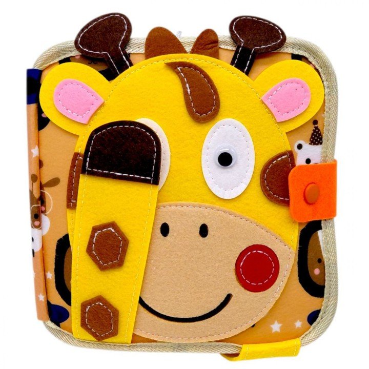 Мʼяка книжка-бізіборд "Жирафчик", пальчикові ігри, шнурівка, сортер за кольорами