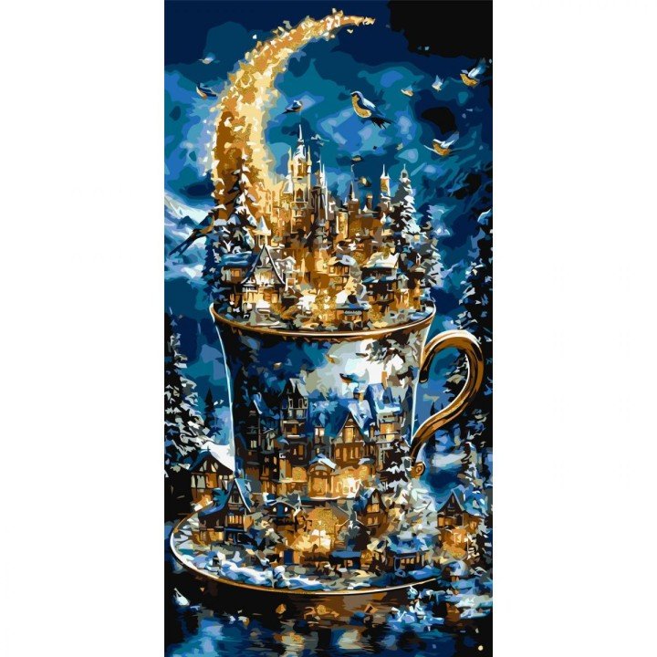 Картина за номерами з фарбами металік "Різдвяне казкове місто" 40х80 см