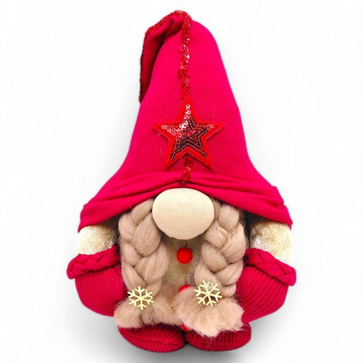 Мʼяка іграшка "Скандинавський гном" (Hand Made) висота 28 см, дівчинка (червоний) 25 см